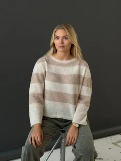 Christelle striktrøje med striber - Beige/off white
