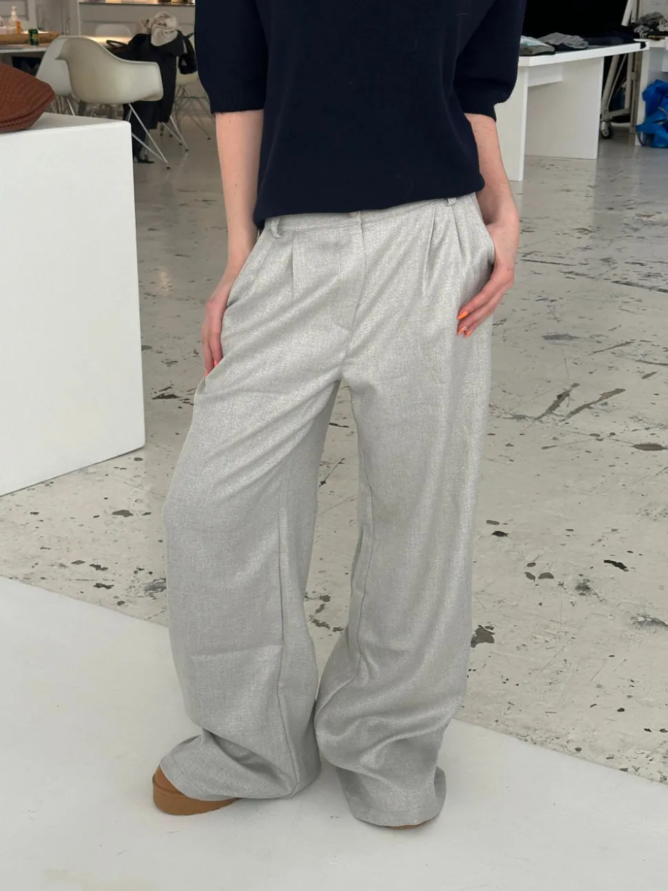 Donna oversized glimmer bukser - Lysegrå