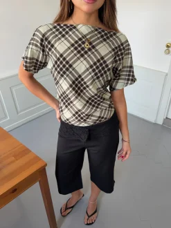 Ea top med åben ryg - Brun/grøn