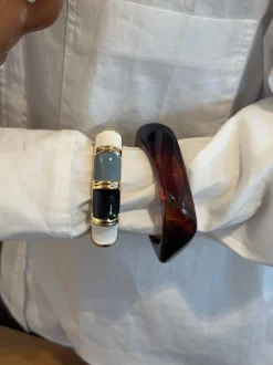 Ebony armbånd med striber - Sort/blågrå/hvid/guld