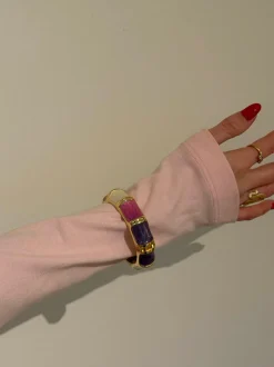 Ebony armbånd med striber - Lilla/rosa/hvid