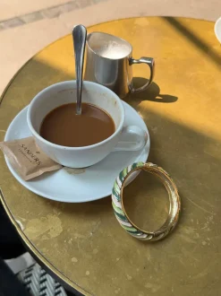 Eivora armbånd med striber - Grøn/hvid/guld