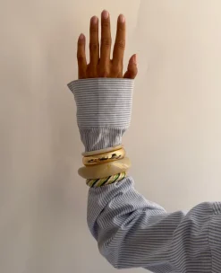 Eivora armbånd med striber - Grøn/hvid/guld
