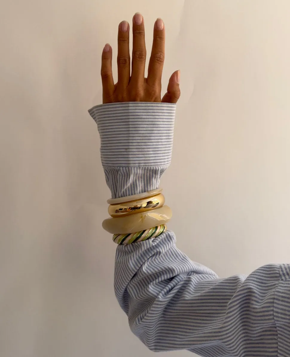 Eivora armbånd med striber - Grøn/hvid/guld