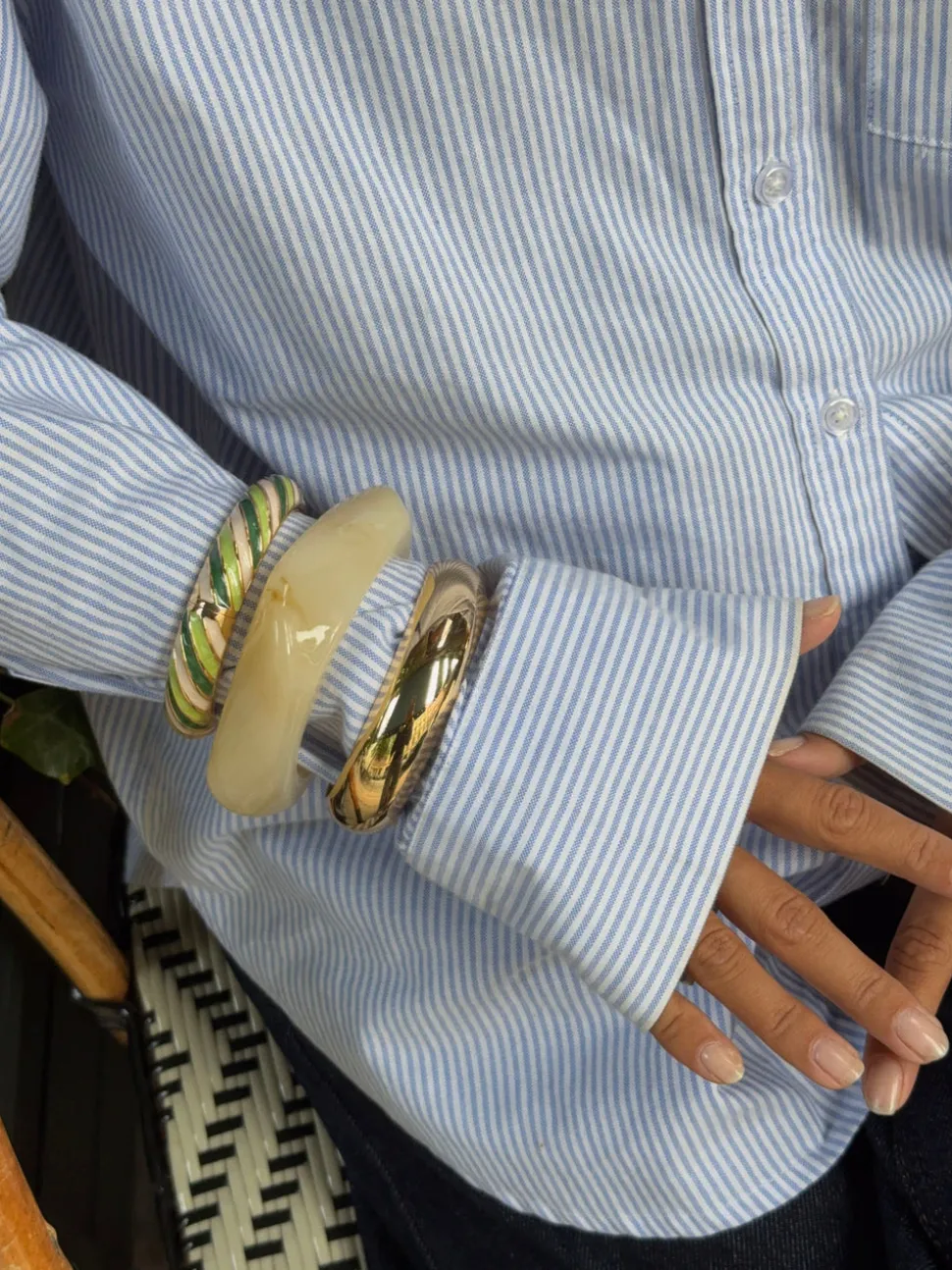 Eivora armbånd med striber - Grøn/hvid/guld