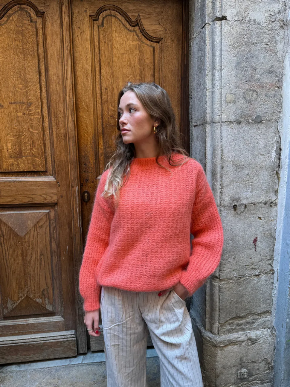 Elina striktrøje - Koral orange