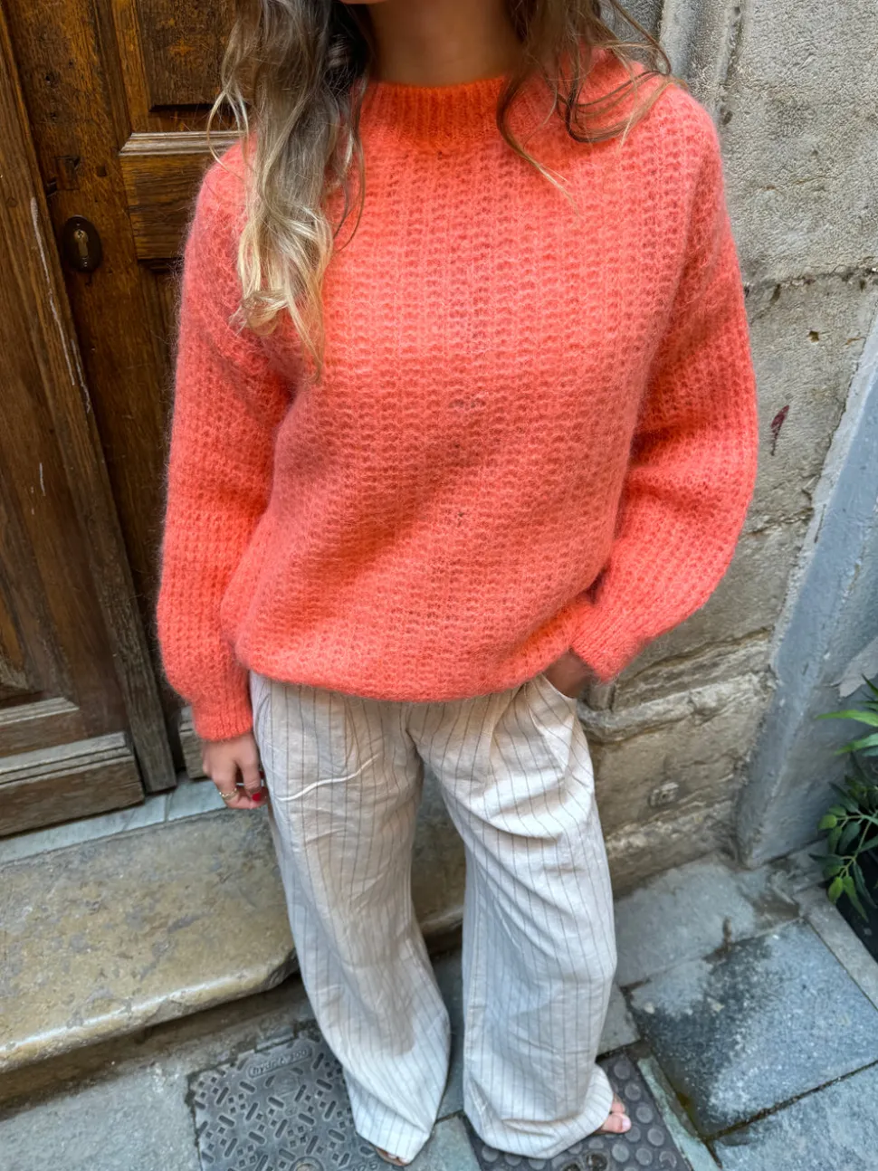 Elina striktrøje - Koral orange