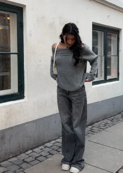 Elinor off shoulder strik - Grå