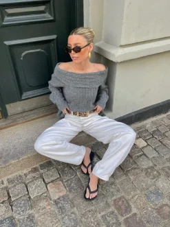 Elinor off shoulder strik - Grå