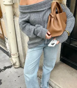 Elinor off shoulder strik - Grå