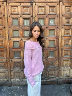 Elinor off shoulder strik - Lyserød