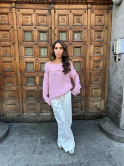 Elinor off shoulder strik - Lyserød