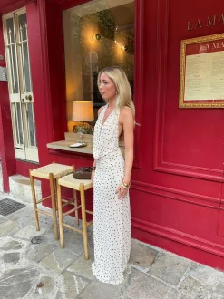 Eliva maxikjole med polkaprikker - Off white/sort