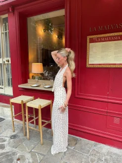 Eliva maxikjole med polkaprikker - Off white/sort