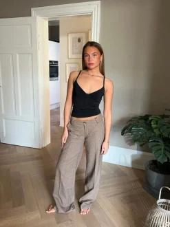 Elsie herringbone lavtaljet suit bukser - Brun