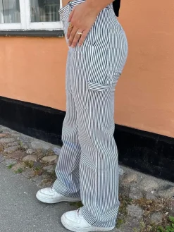 Emma stribede cowboy bukser - blå/hvid