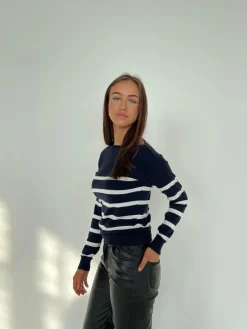 Emmy striktrøje - Navy/hvid