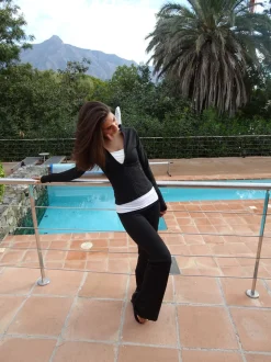 Essential folded yoga pants - Jet black/cloud