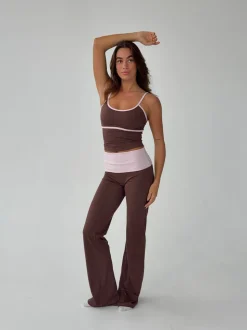 Essential folded yoga pants - Espresso/candyfloss