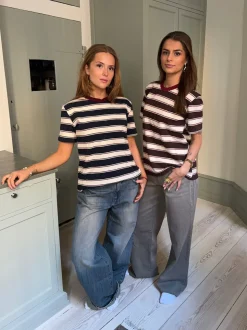 Estella stribet t-shirt - Brun/bordeaux
