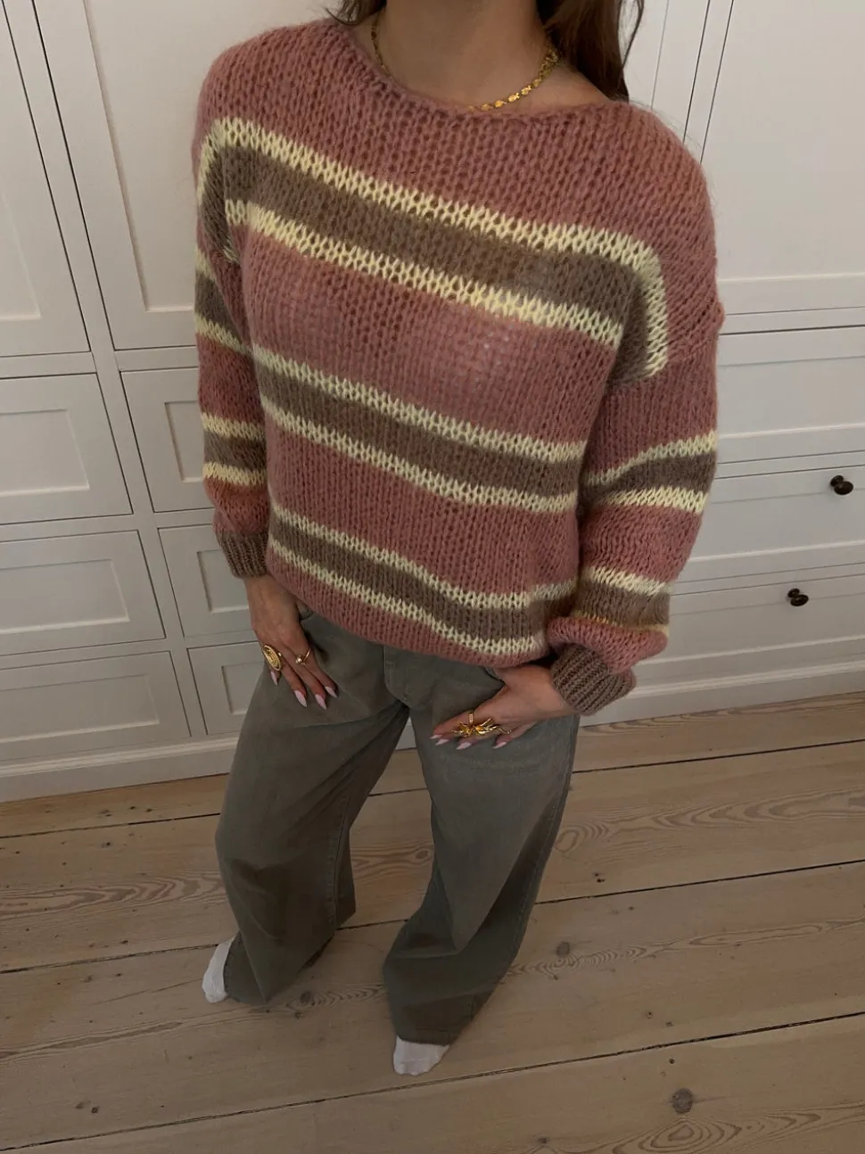 Evelina striktrøje - Pink/gul/brun