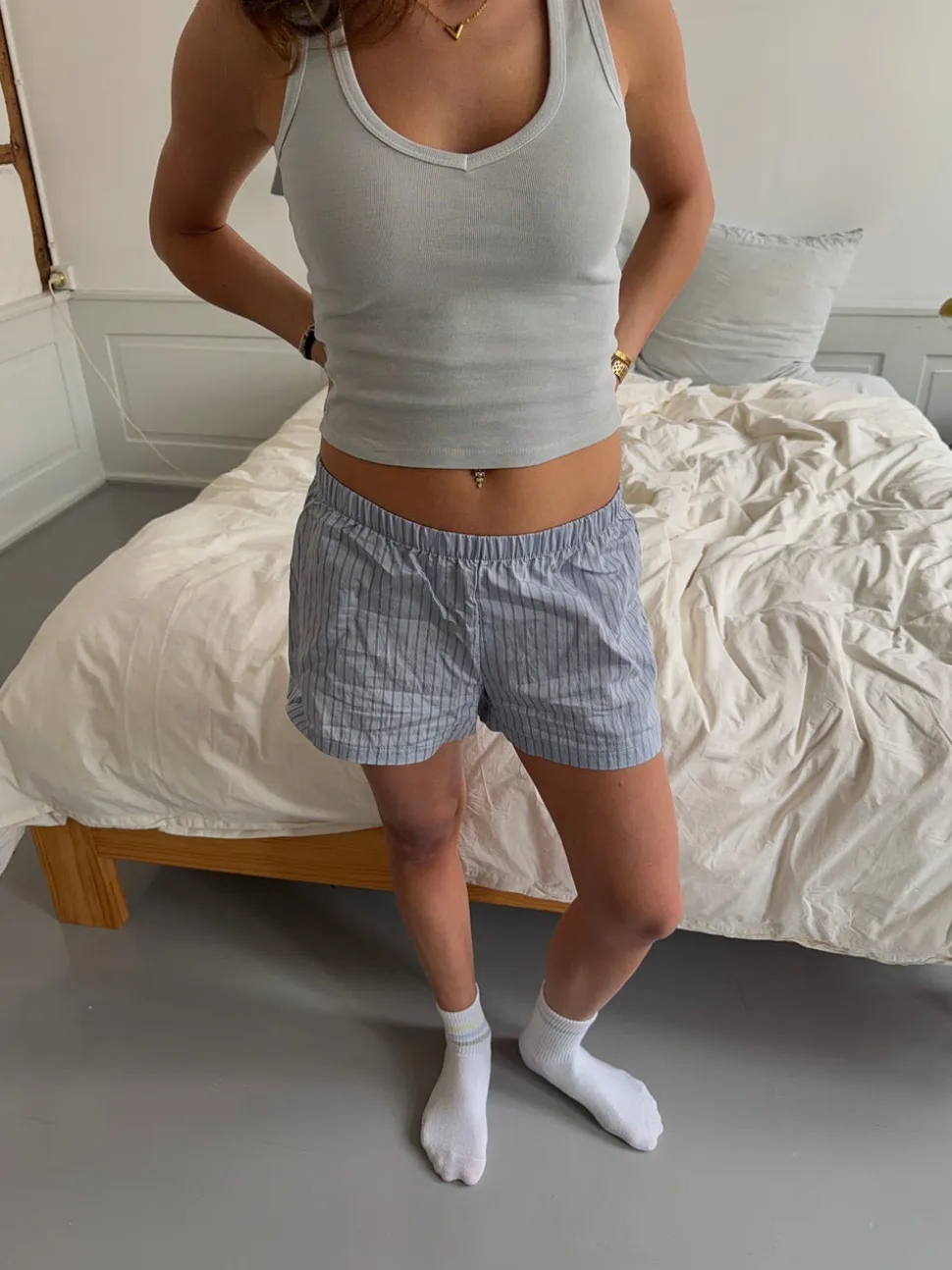 Filianna short med striber - Blå/grå