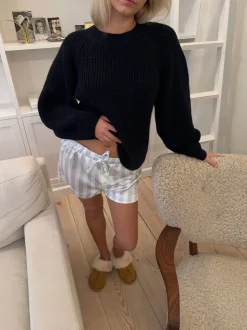 Finna pyjamasshorts med striber - Lyseblå/hvid