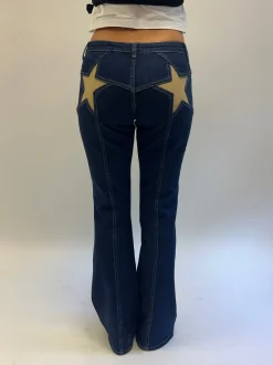 Flared star jeans med guld stjerne - Mørk denim