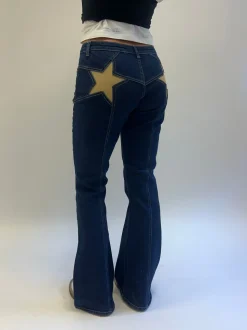 Flared star jeans med guld stjerne - Mørk denim