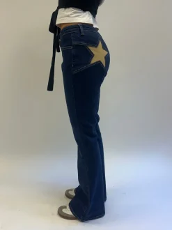 Flared star jeans med guld stjerne - Mørk denim