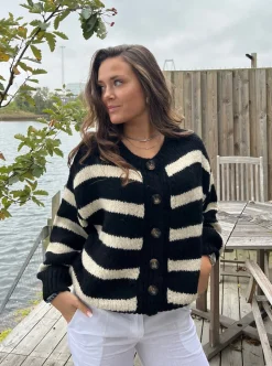 Flavia cardigan med striber - Sort/off white