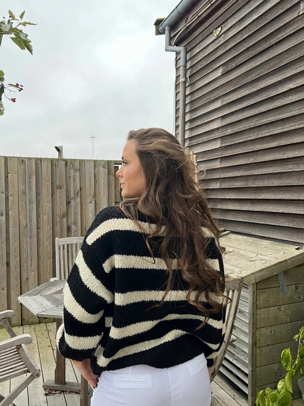 Flavia cardigan med striber - Sort/off white