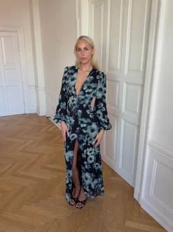 Floral kjole med blomster - Navy/hvid