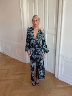 Floral kjole med blomster - Navy/hvid