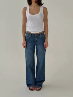 Floraline lavtaljede jeans - Blå denim