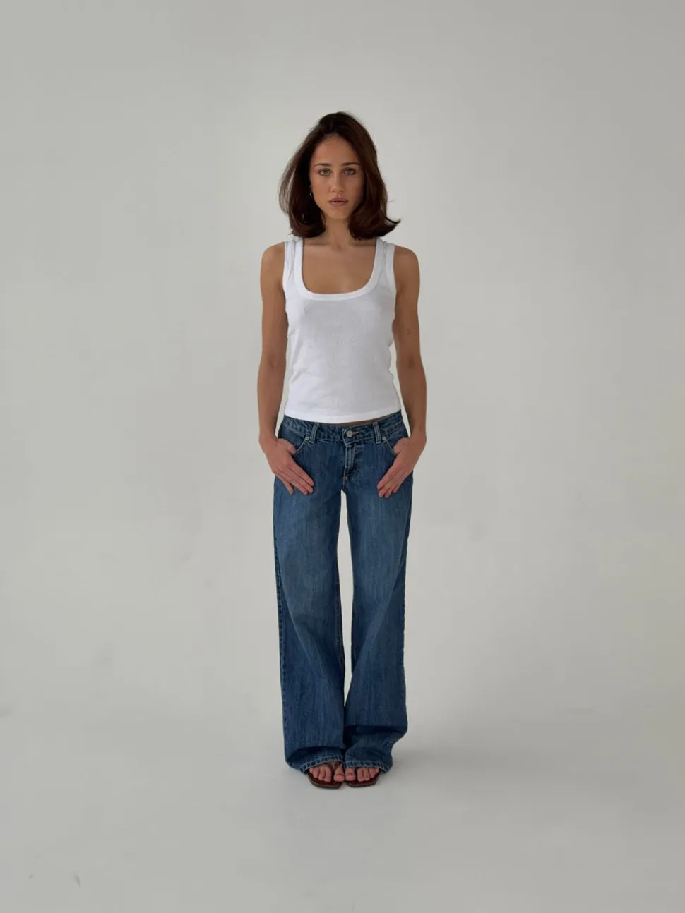Floraline lavtaljede jeans - Blå denim