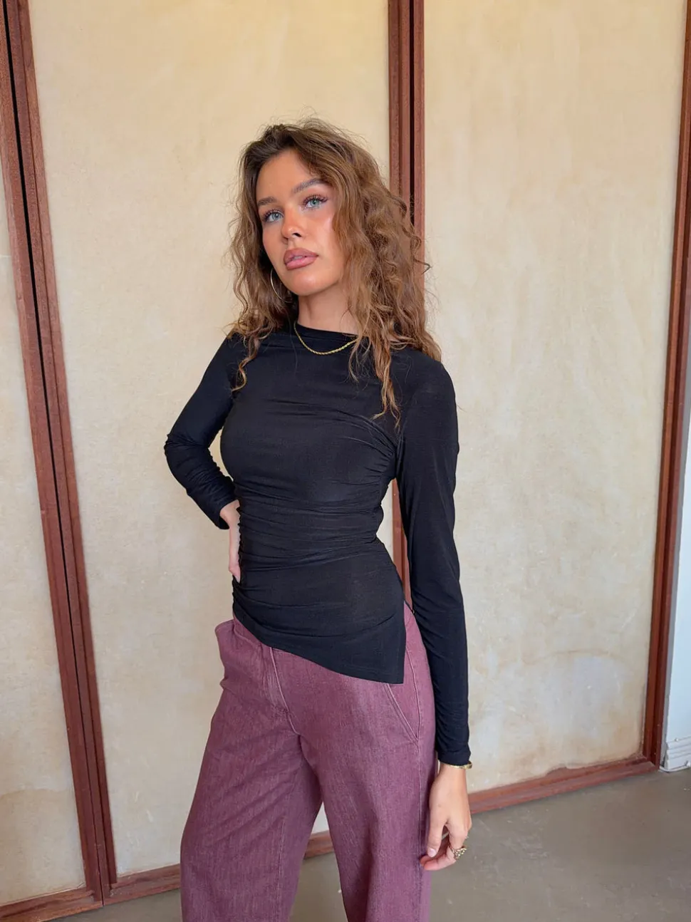 Florine bluse med lange ærmer - Sort