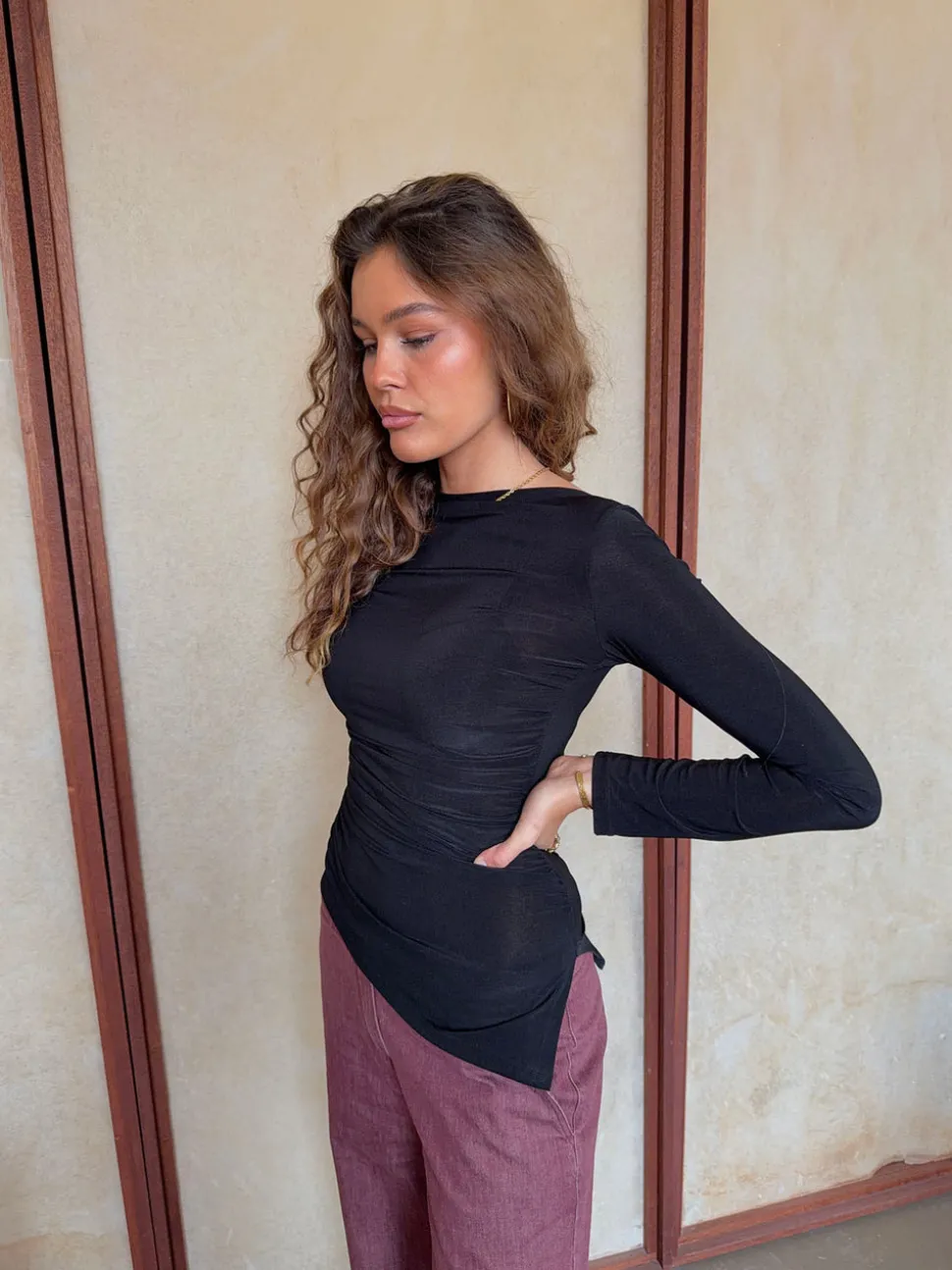 Florine bluse med lange ærmer - Sort