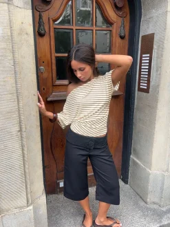 Florine figursyet t-shirt med striber - Gul/brun