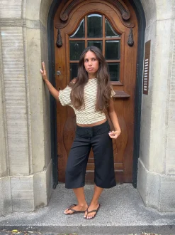 Florine figursyet t-shirt med striber - Gul/brun