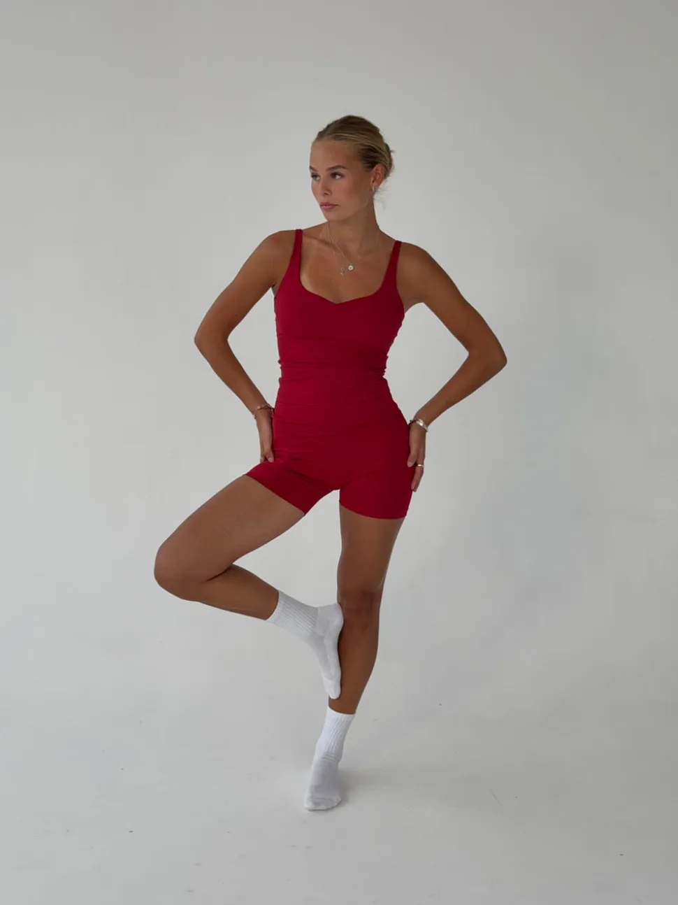 Folded essential shorts - Cherry