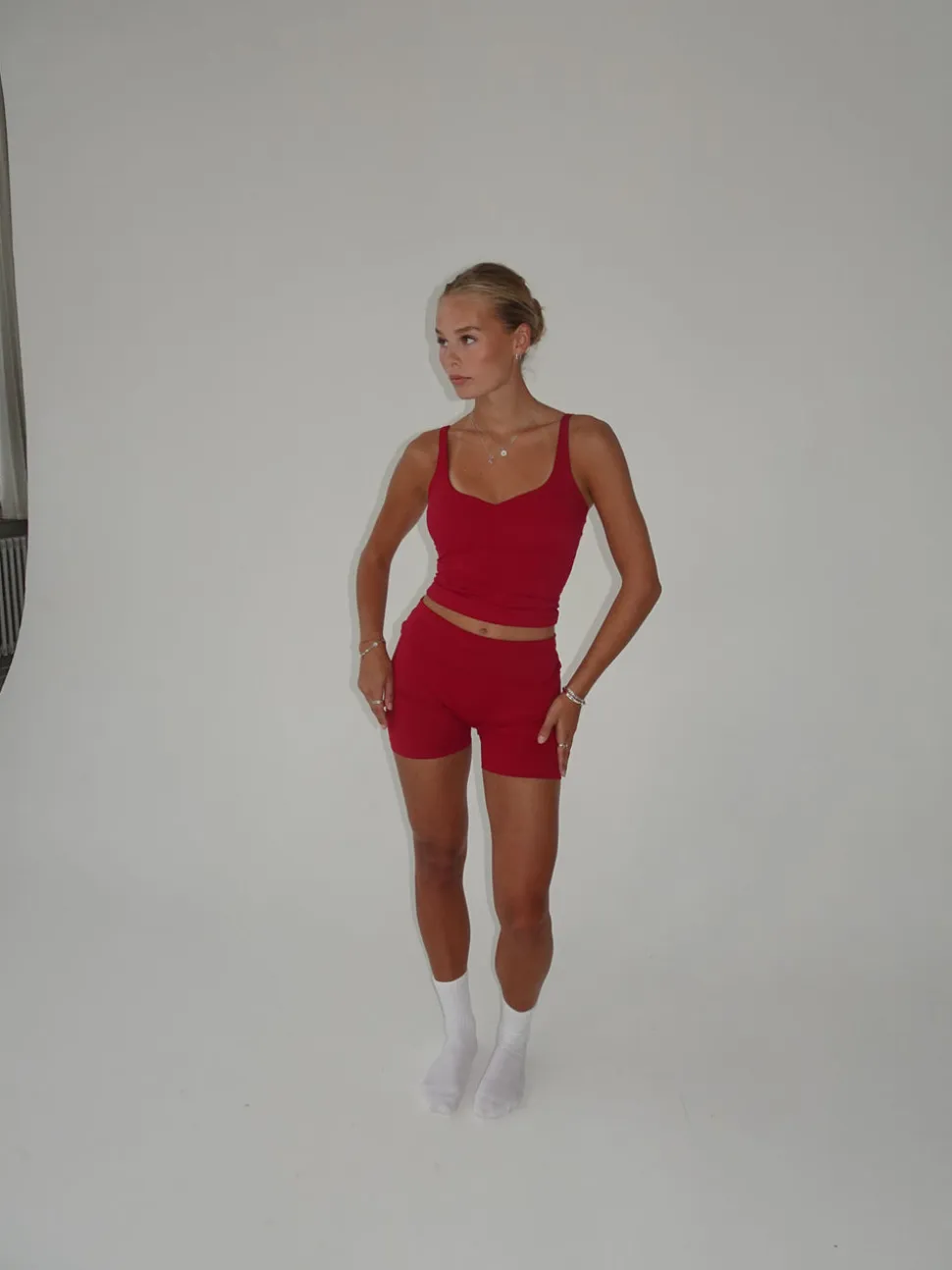 Folded essential shorts - Cherry