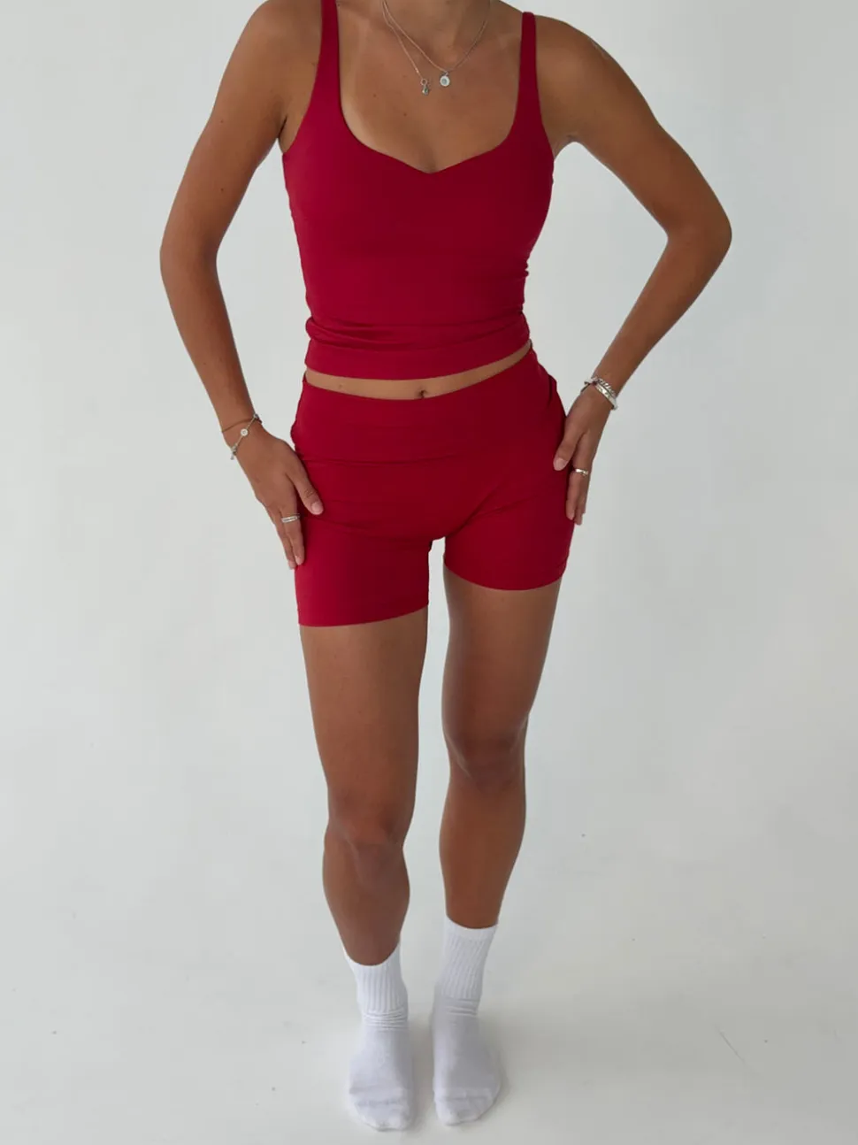 Folded essential shorts - Cherry