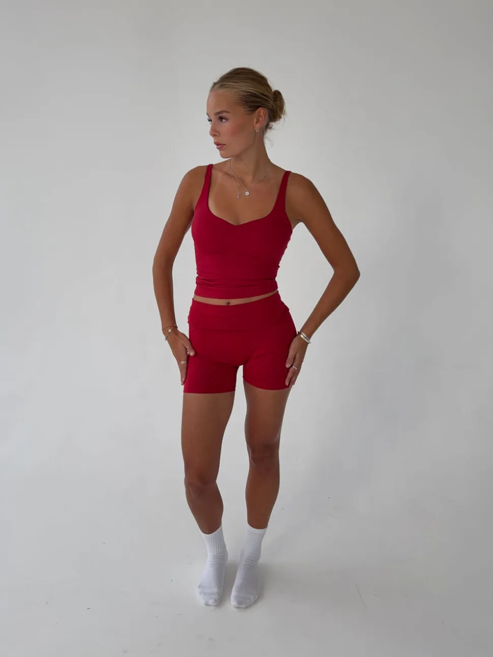 Folded essential shorts - Cherry