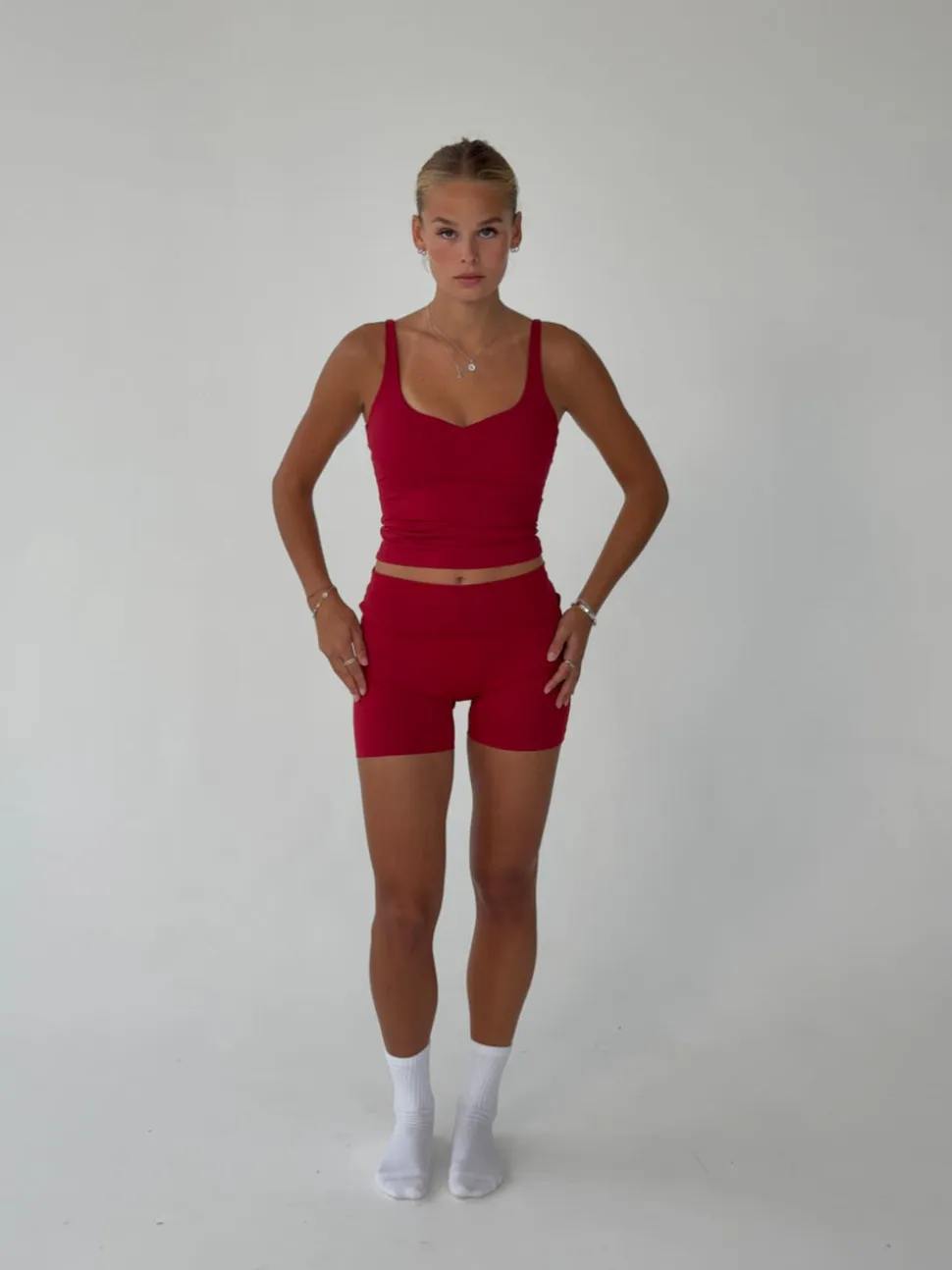 Folded essential shorts - Cherry