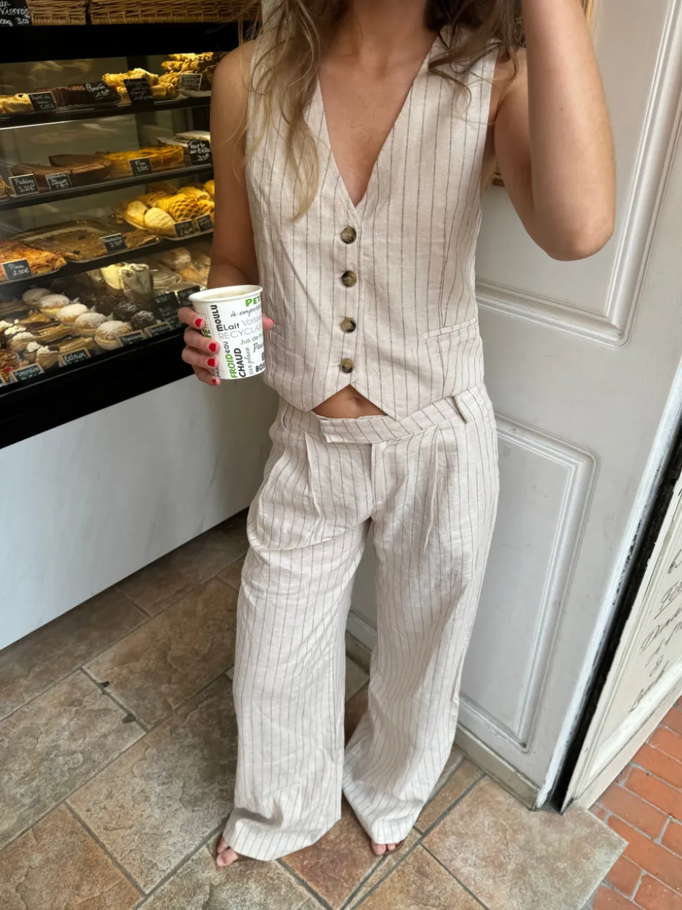 Gianni vest med striber - Beige