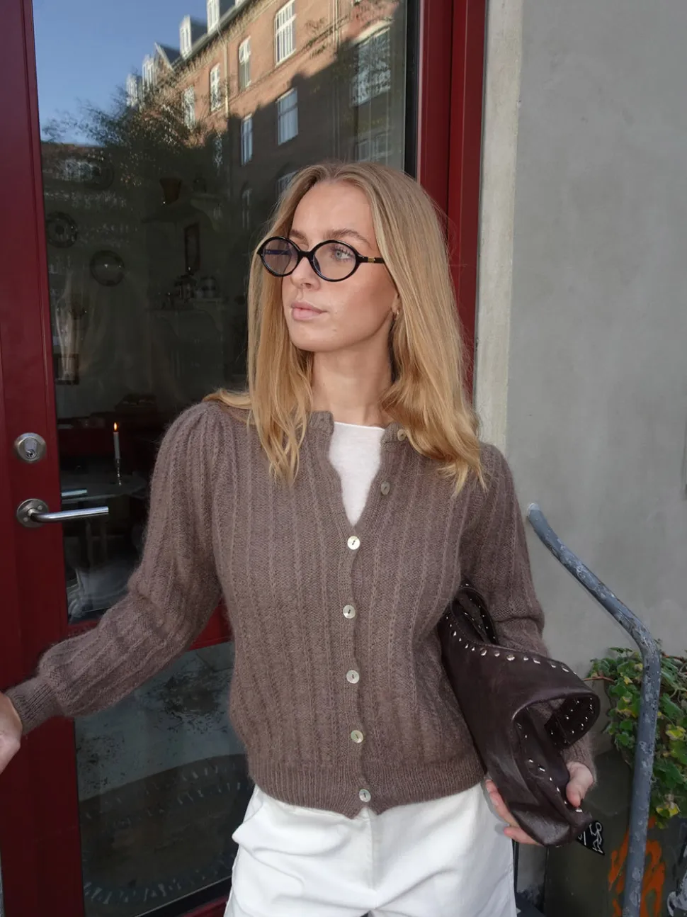 Grace cardigan i strik - Brun