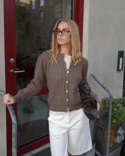 Grace cardigan i strik - Brun