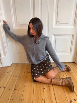 Gregina hoodie med zip i strik - Grå