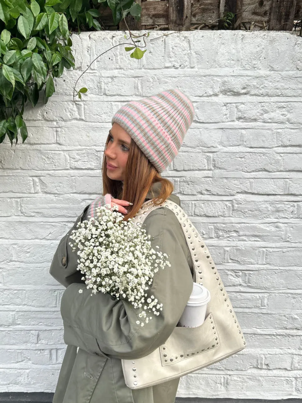 Haze hue med striber - Lyserød/beige/blå